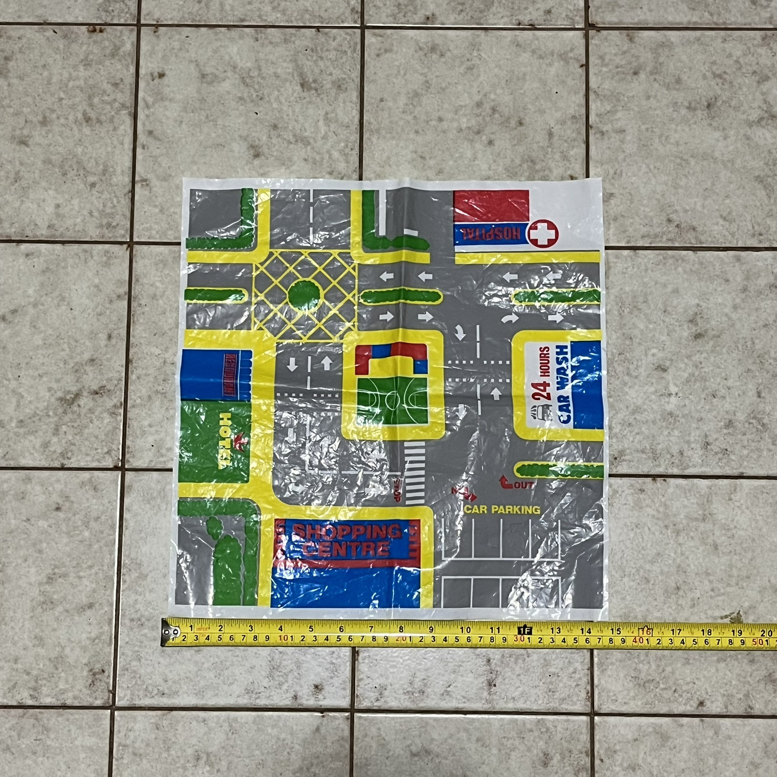 Vintage 80s Mini-Car Motor Mat Toy Play Mat Map City Plastic 15×15