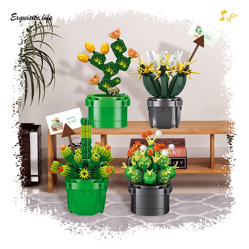 Cactus Potted Plant Set 9 Sets Building Blocks Creative Toy