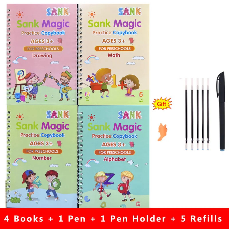 Magic Practice Copybook Reusable Handwriting Book Pen Set Number Sank Kids Gift