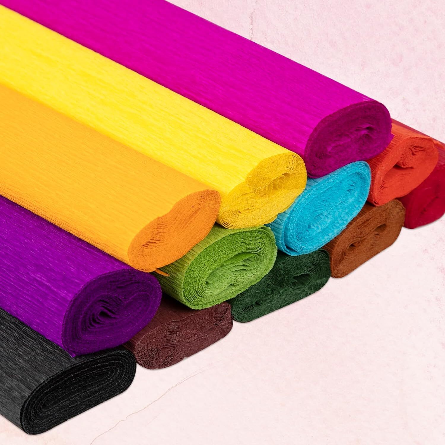 12 Colors Crepe Paper Rolls, 10 x 98Inch Wide Sheets Deep Color