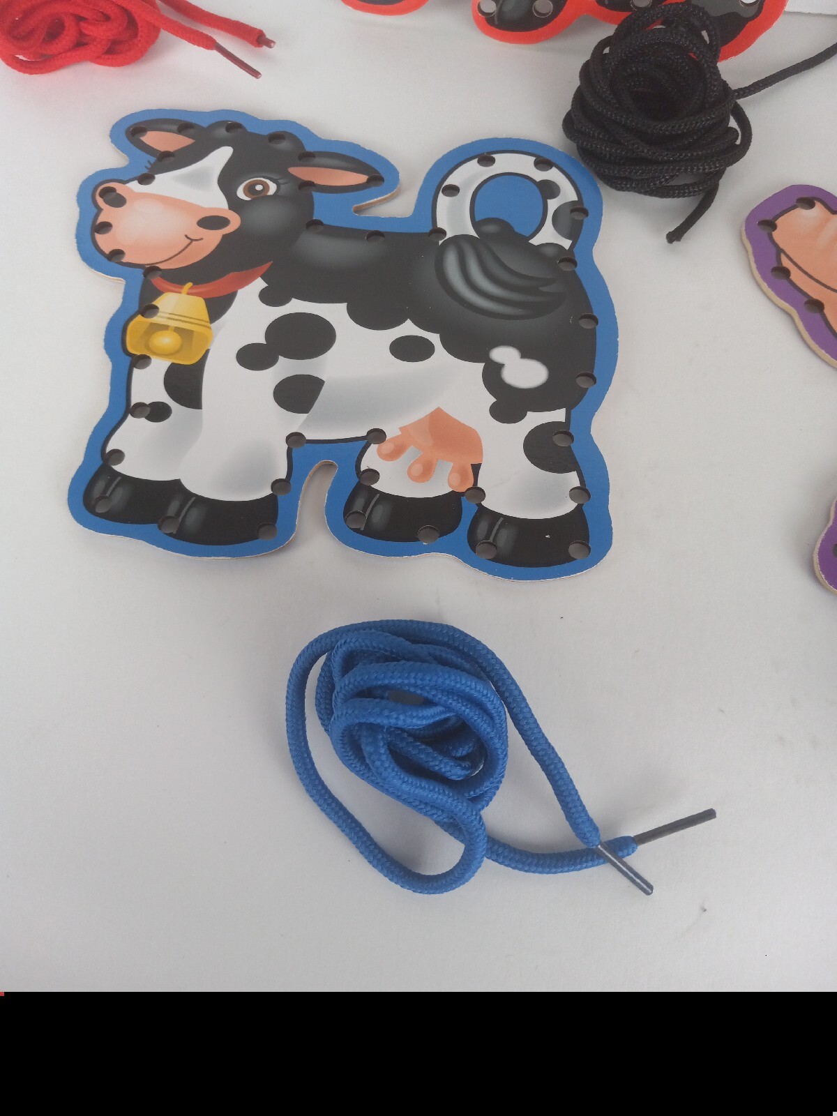 5 piece Farm Animal Lacing Board Education Manipulatives with colorful laces