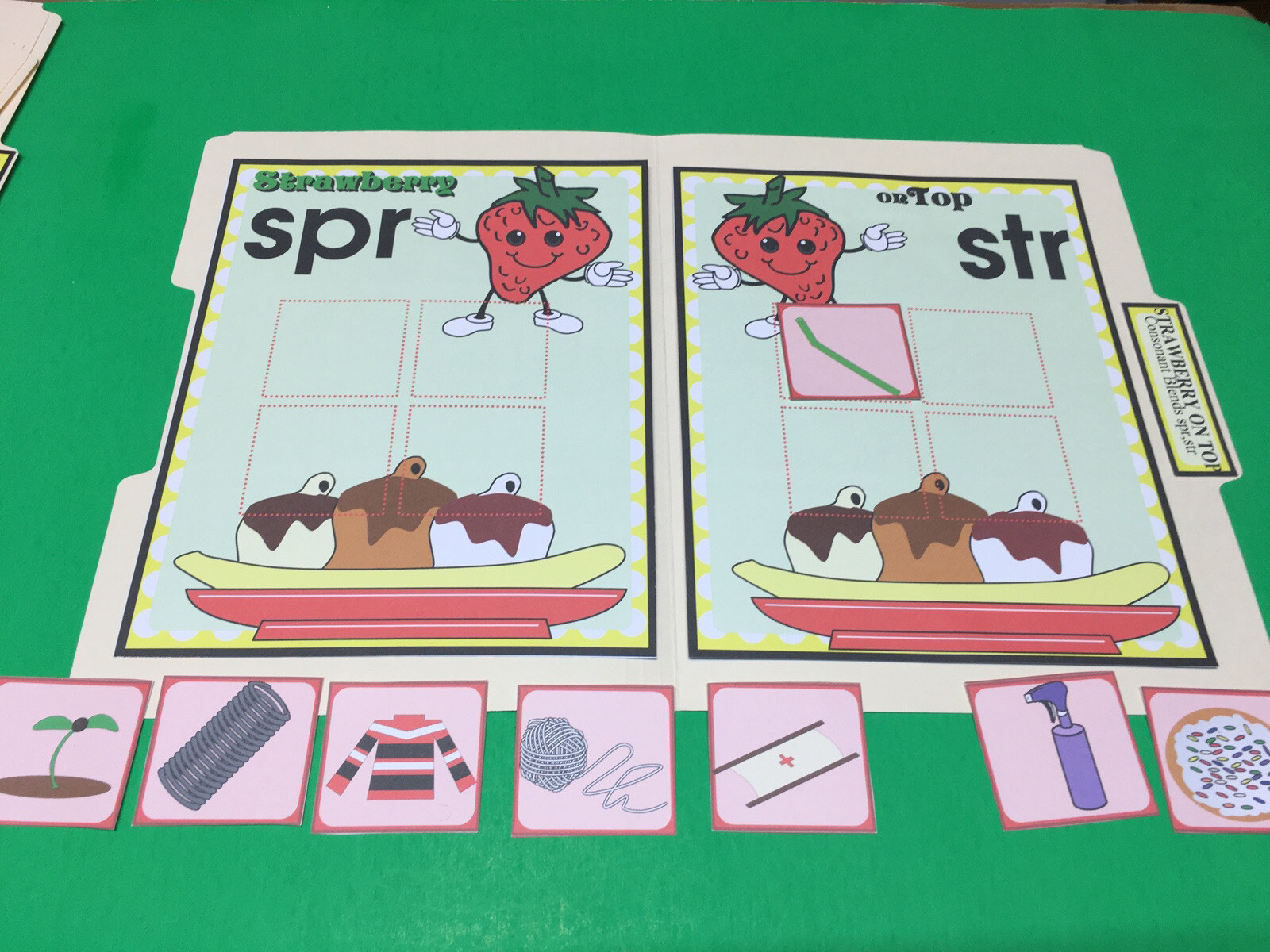 Strawberry On Top – Phonics Spr / Str – DIY File Folder game – Printed / Uncut