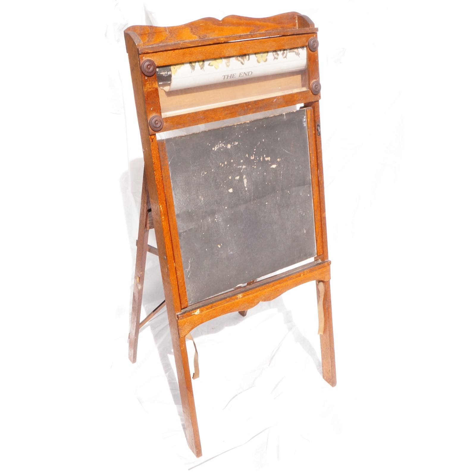 Vtg 1940s Educational Playthings Childs Folding Chalk Board Desk Windup Scroll