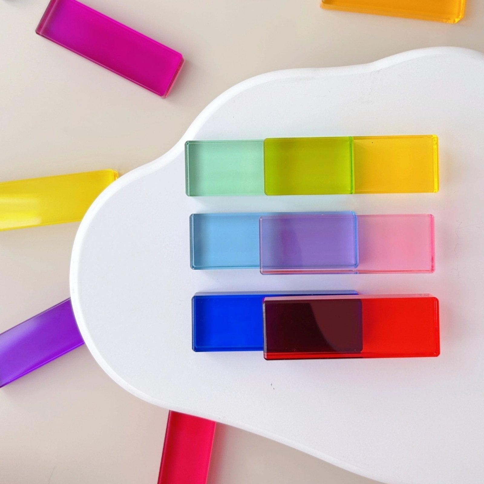 30 Pieces Rainbow Blocks Translucent Rectangle Stacking Toy for Preschool