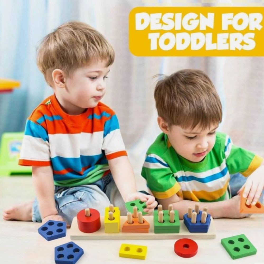 Multi-Color Wooden Puzzle for Kids Educational Montessori Toy Age 1-3 Cognitive