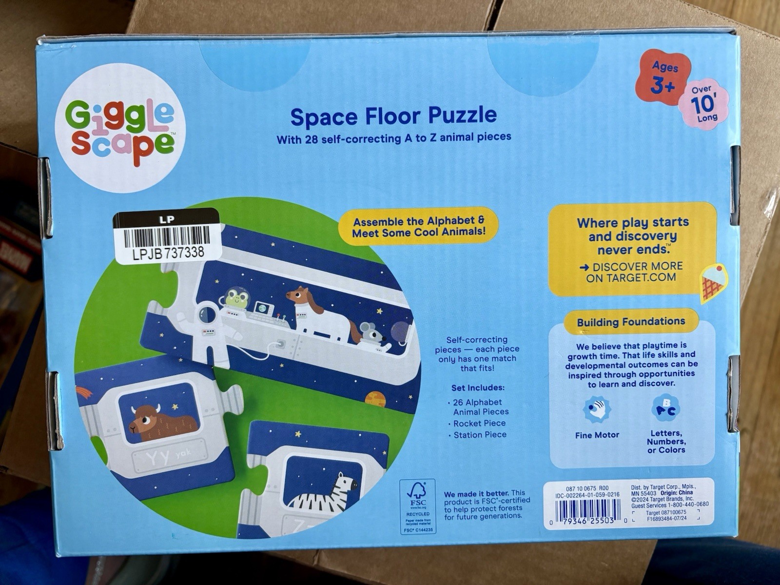 Gigglescape Space Floor Puzzle Ages 3+ Alphabet Animal Themed 28-Piece 10 Ft