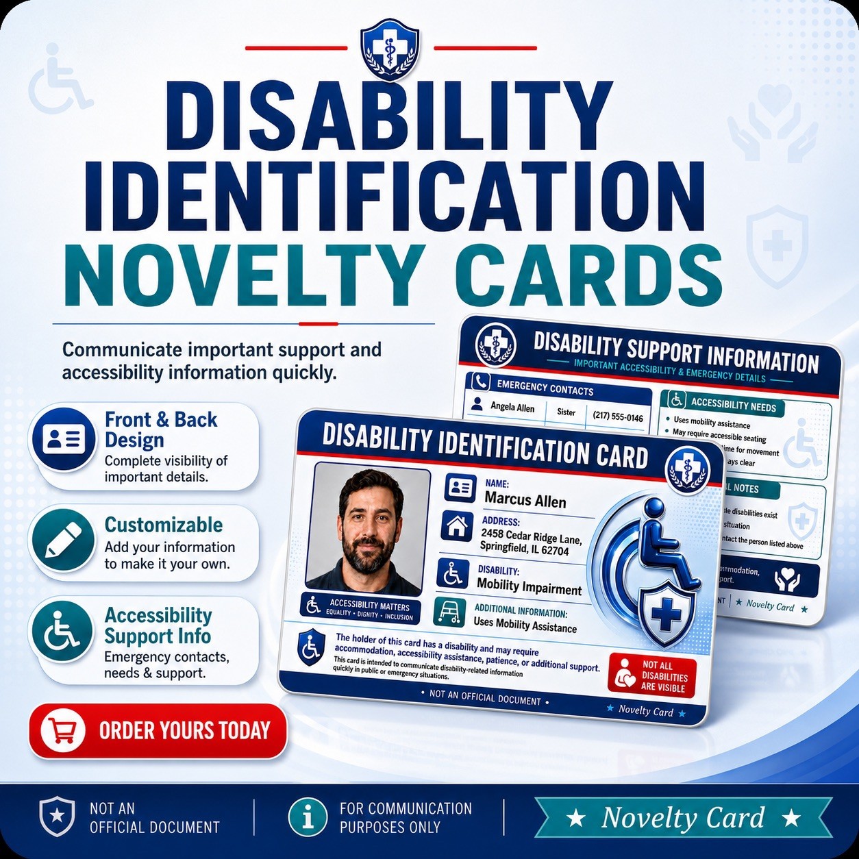 Custom Disability Information Novelty PVC Card – Wallet Size Info Card
