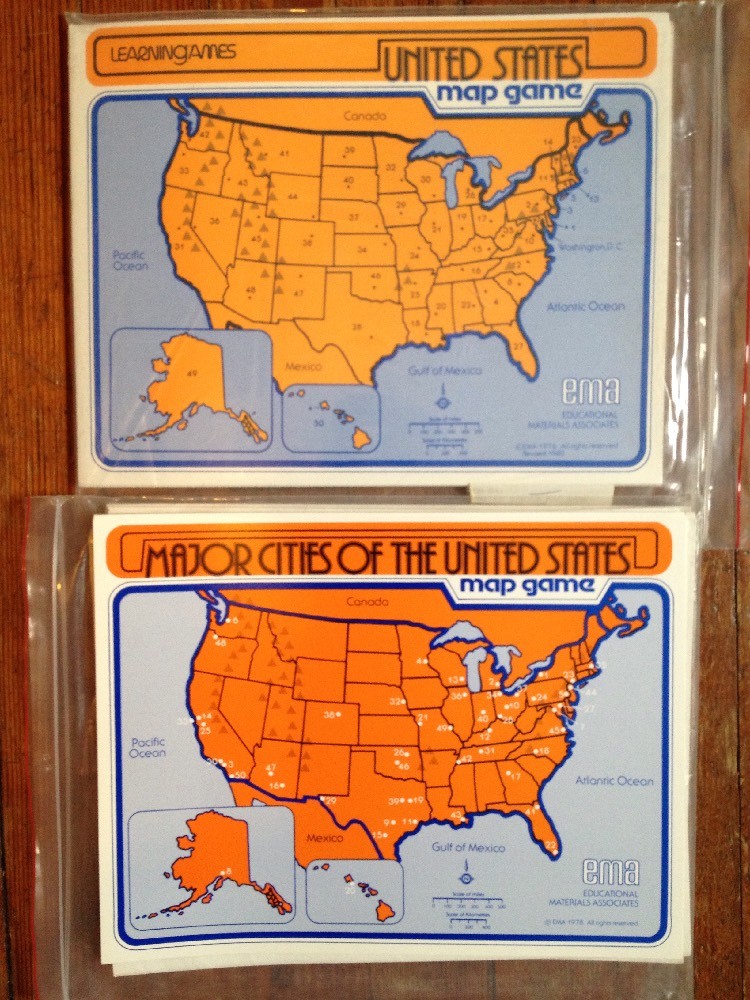 US Maps Learning Games EMA 1985 Gr 4-12 LOT Of 2 Major Cities School