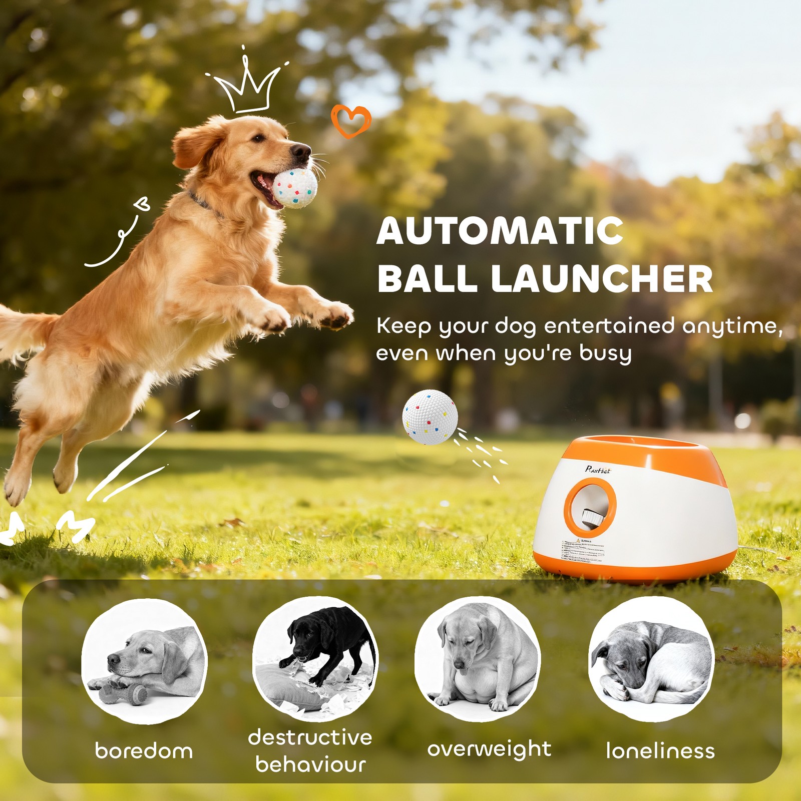 Automatic Dog Ball Launcher with 26-79 FT Distance, Automatic Ball Launcher for
