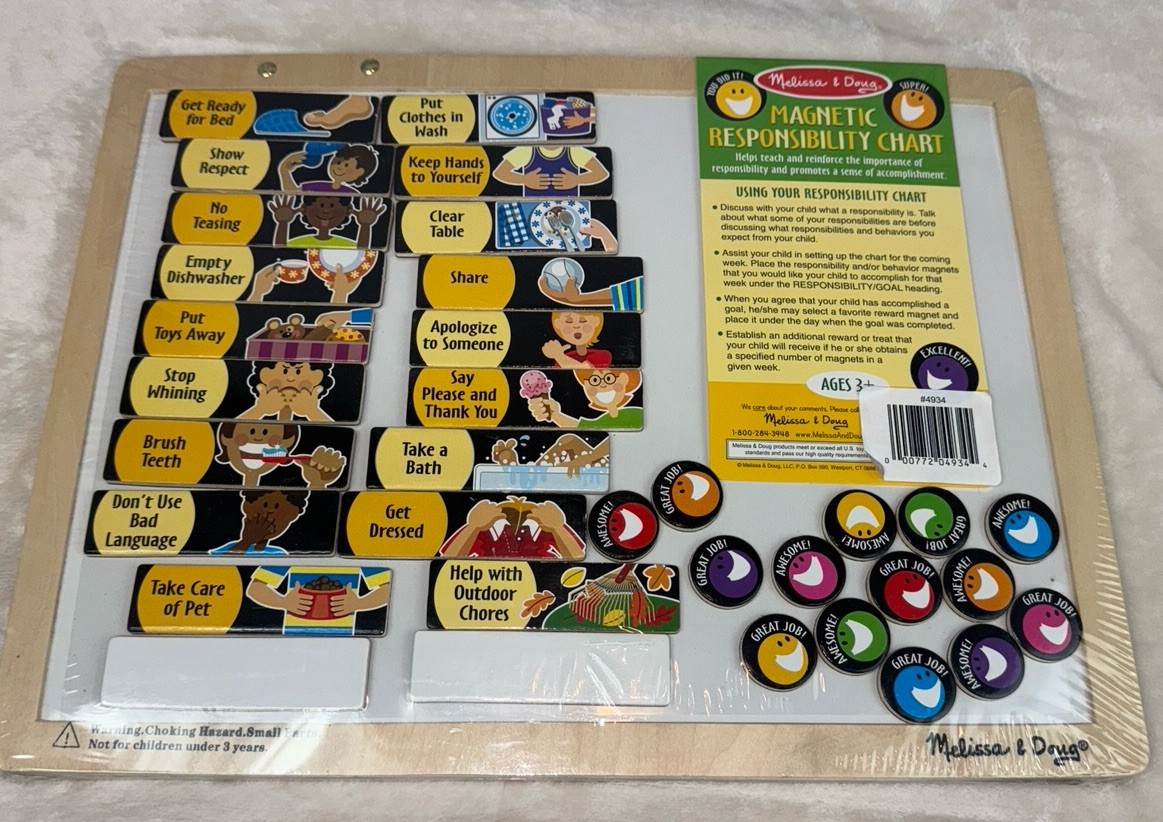 NEW MELISSA & DOUG Magnetic Responsibility Chart 90 Magnets Wooden Hinged