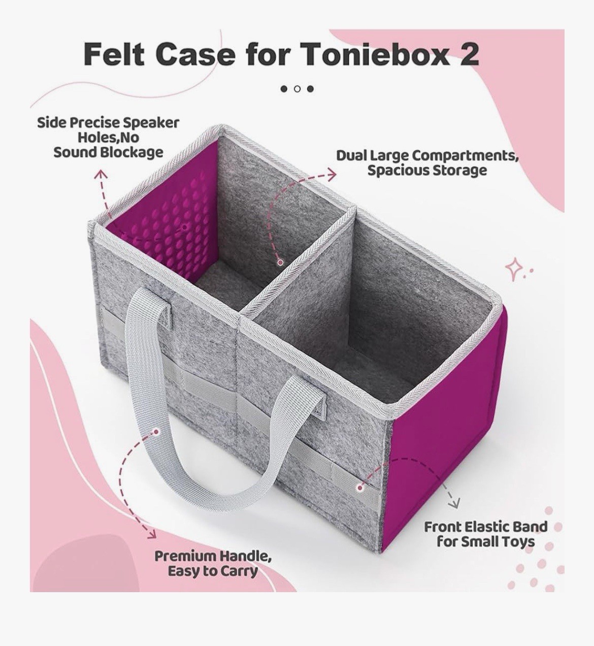 Carrying Bag for TonieBox starter set Toniebox 2 and figurines Gray Purple Felt