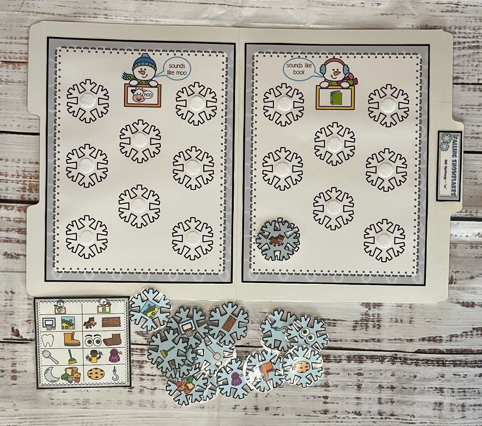 Falling Snowflakes File Folder Game Variant Vowels OO Phonics Literacy Center