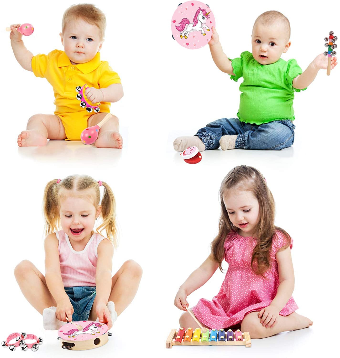 Kids Musical Instruments Sets, Non-Toxic Toy, Wooden Miniature, Pink