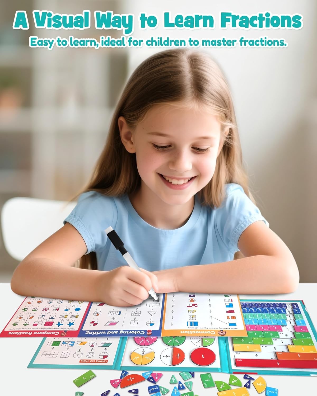 Magnetic Fraction Educational Puzzle Book Montessori Math Manipulatives for Kids