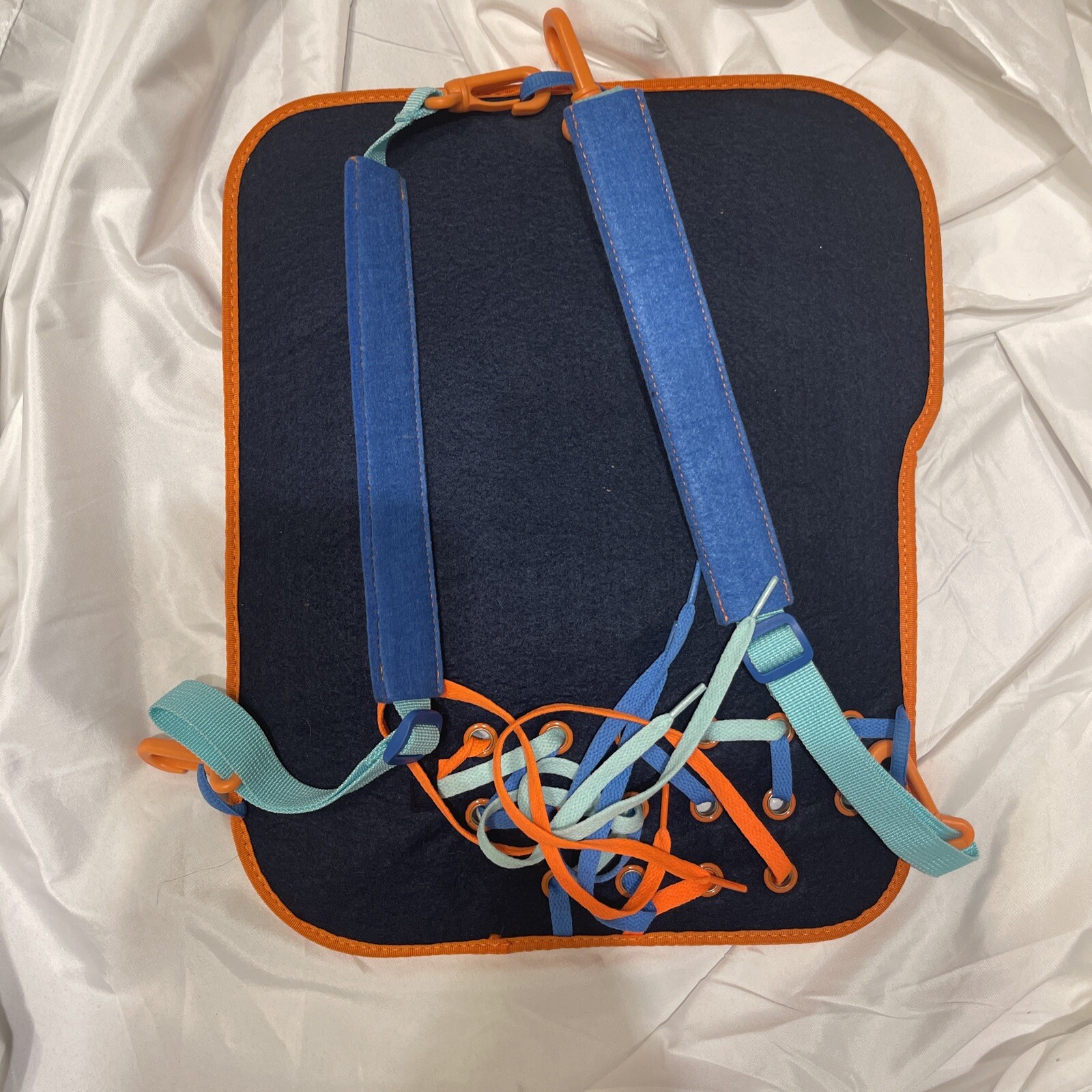 Montessori Toddler Busy Board Learning Backpack W/ Buckles Zippers Snaps Shapes