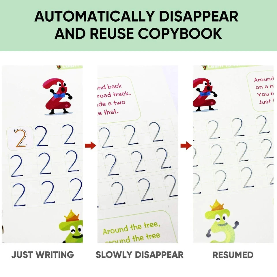 4 Pack Grooved Writing Books Magic Copy Handwriting Practice for Kids 3-5 Yrs