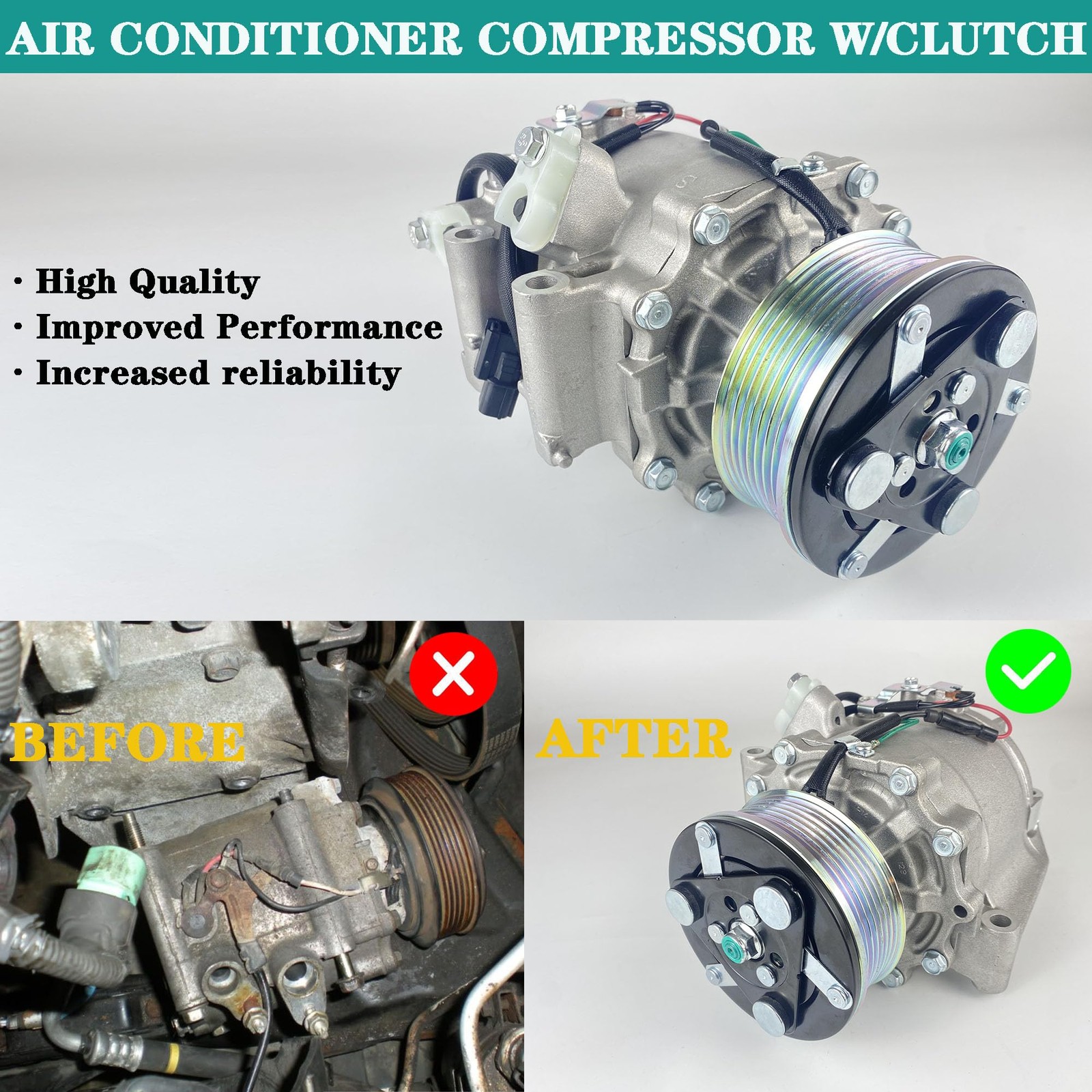 YzusGomumu Car AC Compressor Compatible with 2006 2007 2008 2009 2010 Black