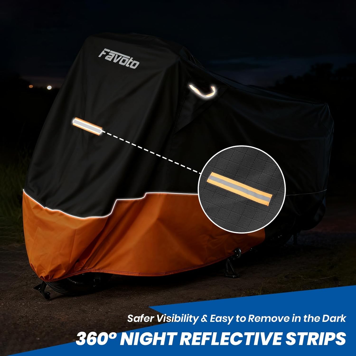 Favoto Motorcycle Cover Waterproof Outdoor – Fits up to 96.5″ Motorbikes 420D Ox