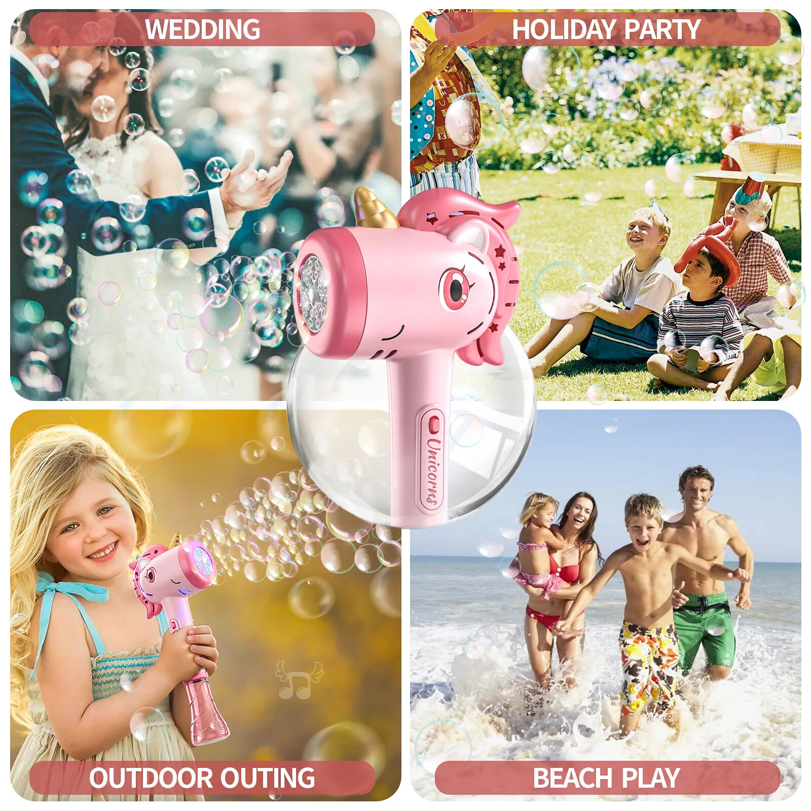 Unicorn Automatic Bubble Maker Gun for Girls Princess Cute Summer Toy Gift