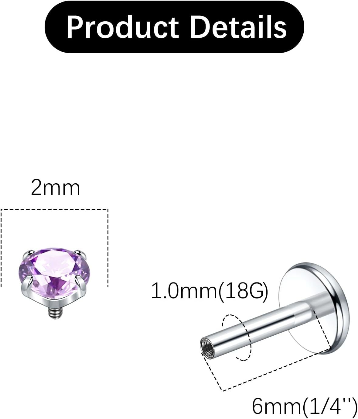 Oveta Titanium Flat Back Studs Earrings for Tragus Cartilage Piercing Jewelry