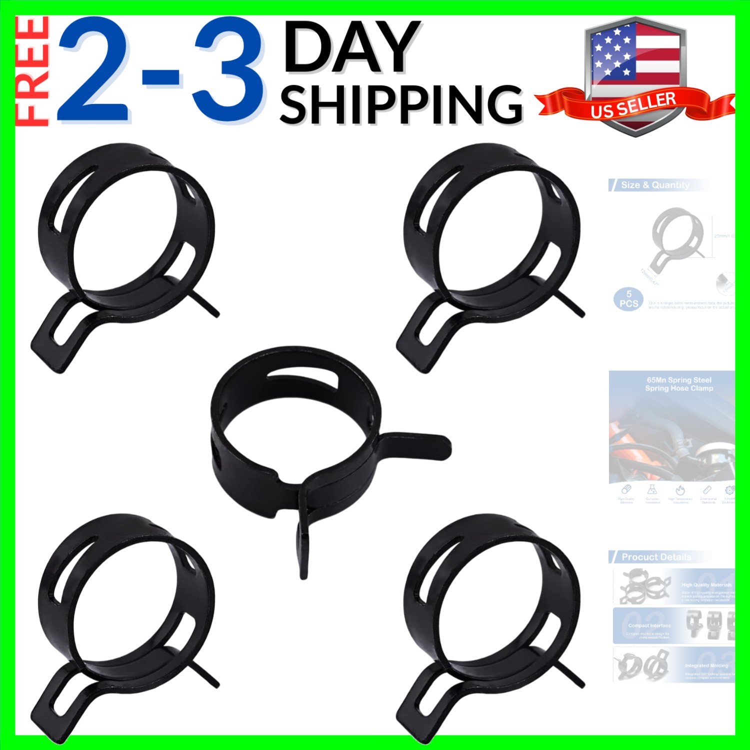 5Pcs 1.02″26mm ID Spring Band Hose Clamps, Black Hose Clamp Fit for 1-3/16″ O…