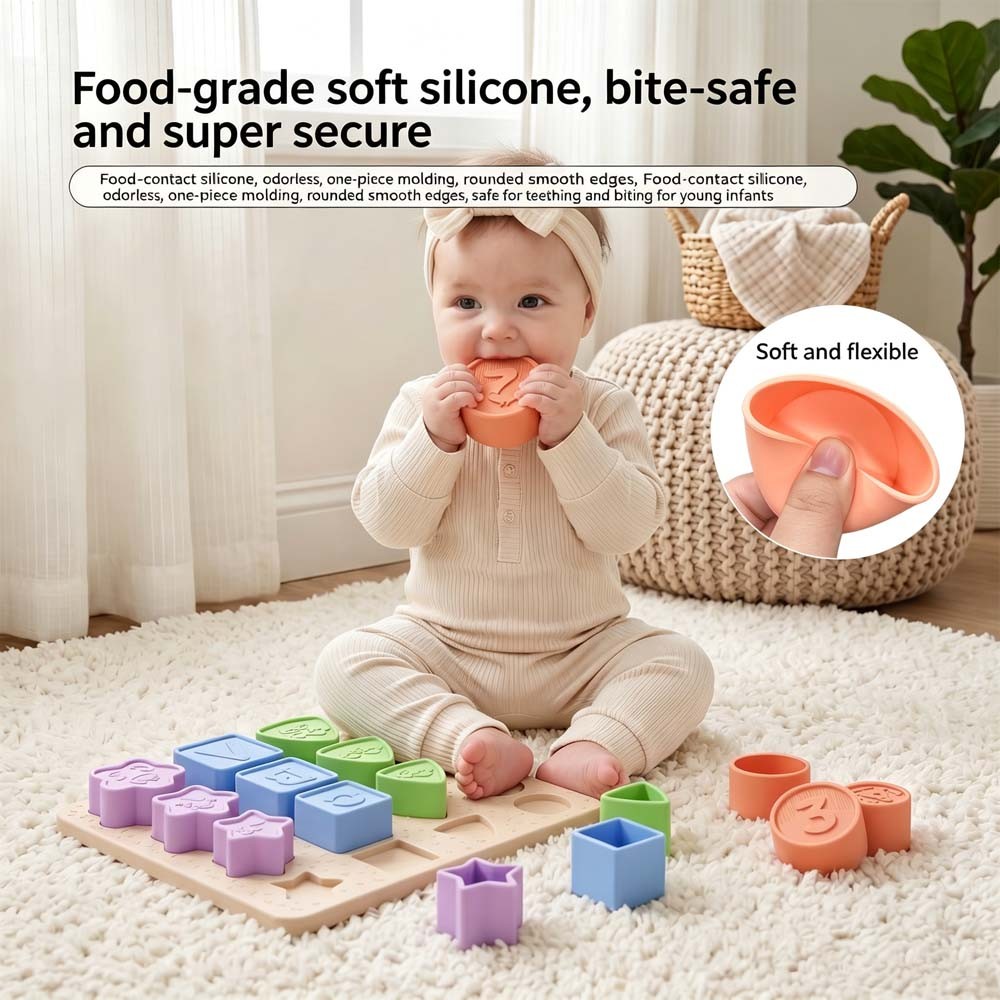 High Temp Sterilizable Silicone Puzzle fits Teething Babies Shape Matching Game