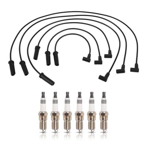 ENA Set of 6 Spark Plug with Wire Set 3.8L Compatible with Buick Chevy Pontiac