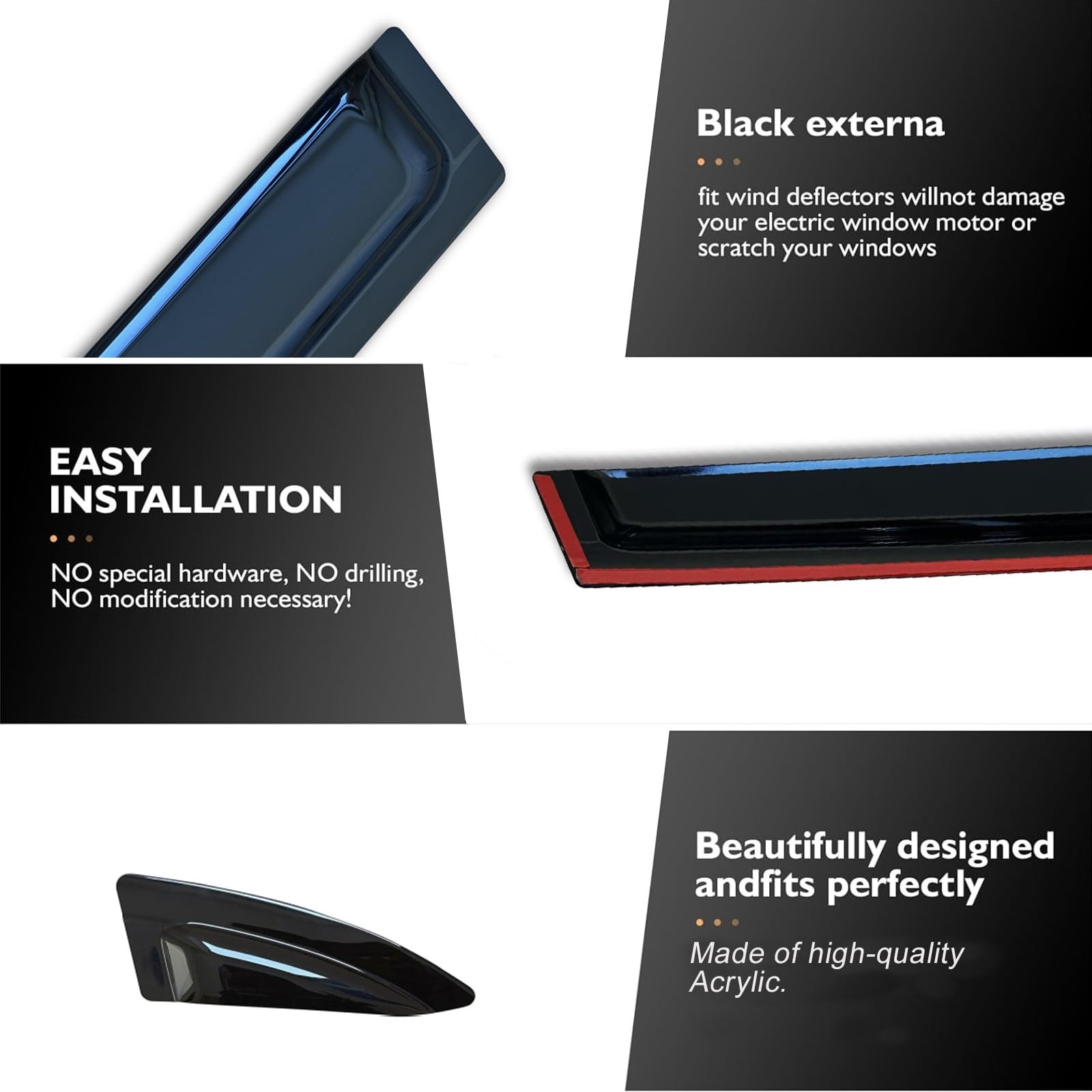 Side Window Visor 6 Piece Set for Toyota Highlander 2014 2015 2016 2017 2018 …
