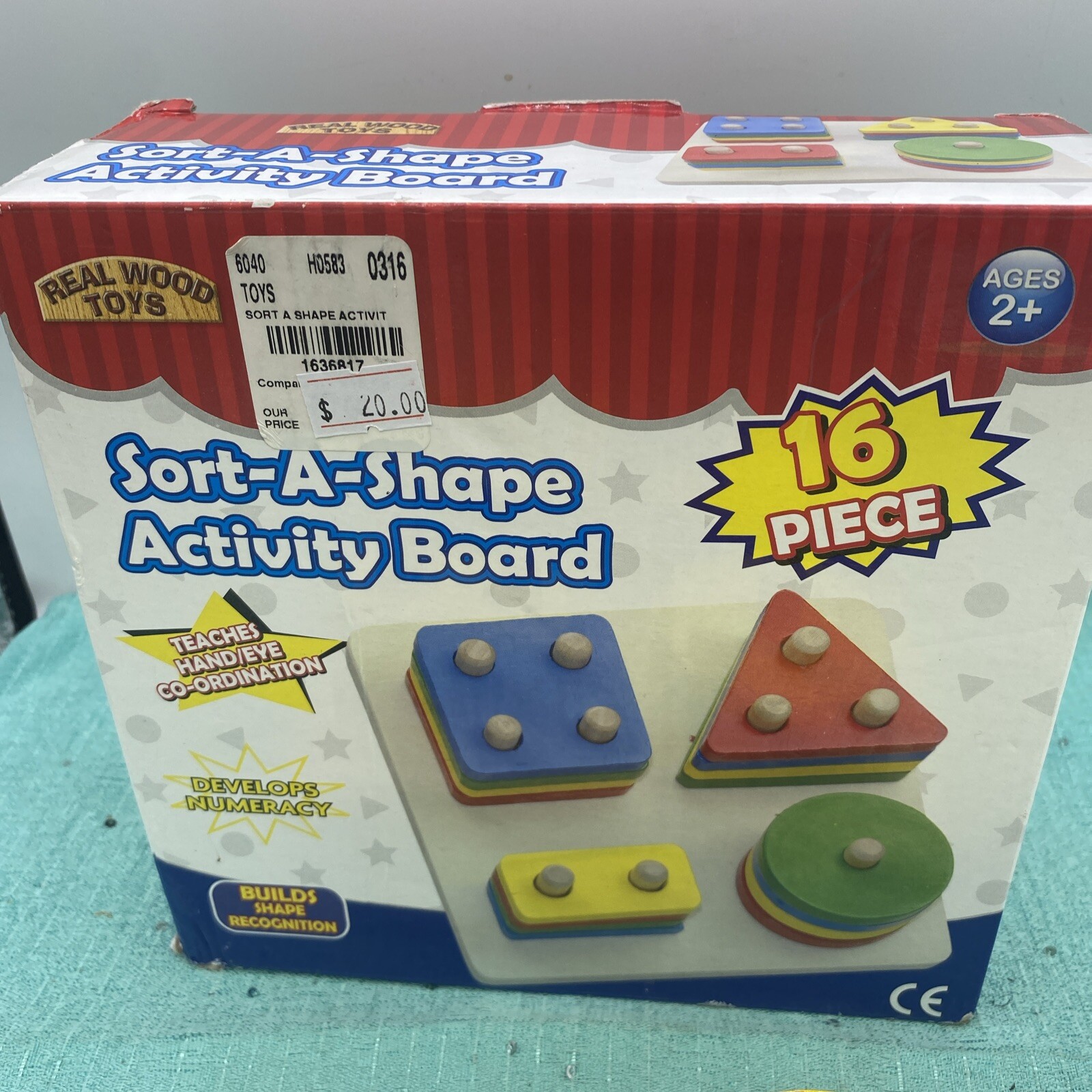 Vintage REAL WOOD TOYS Sort-A-Shape Activity Board Developmental Game