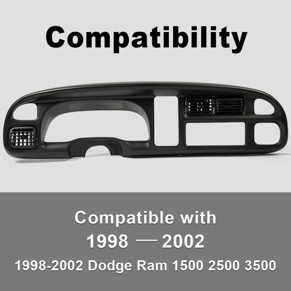 PIT66 Dash Board Bezel Cover Compatible with 1998 1999 2000 2001 2002 Dodge Ram