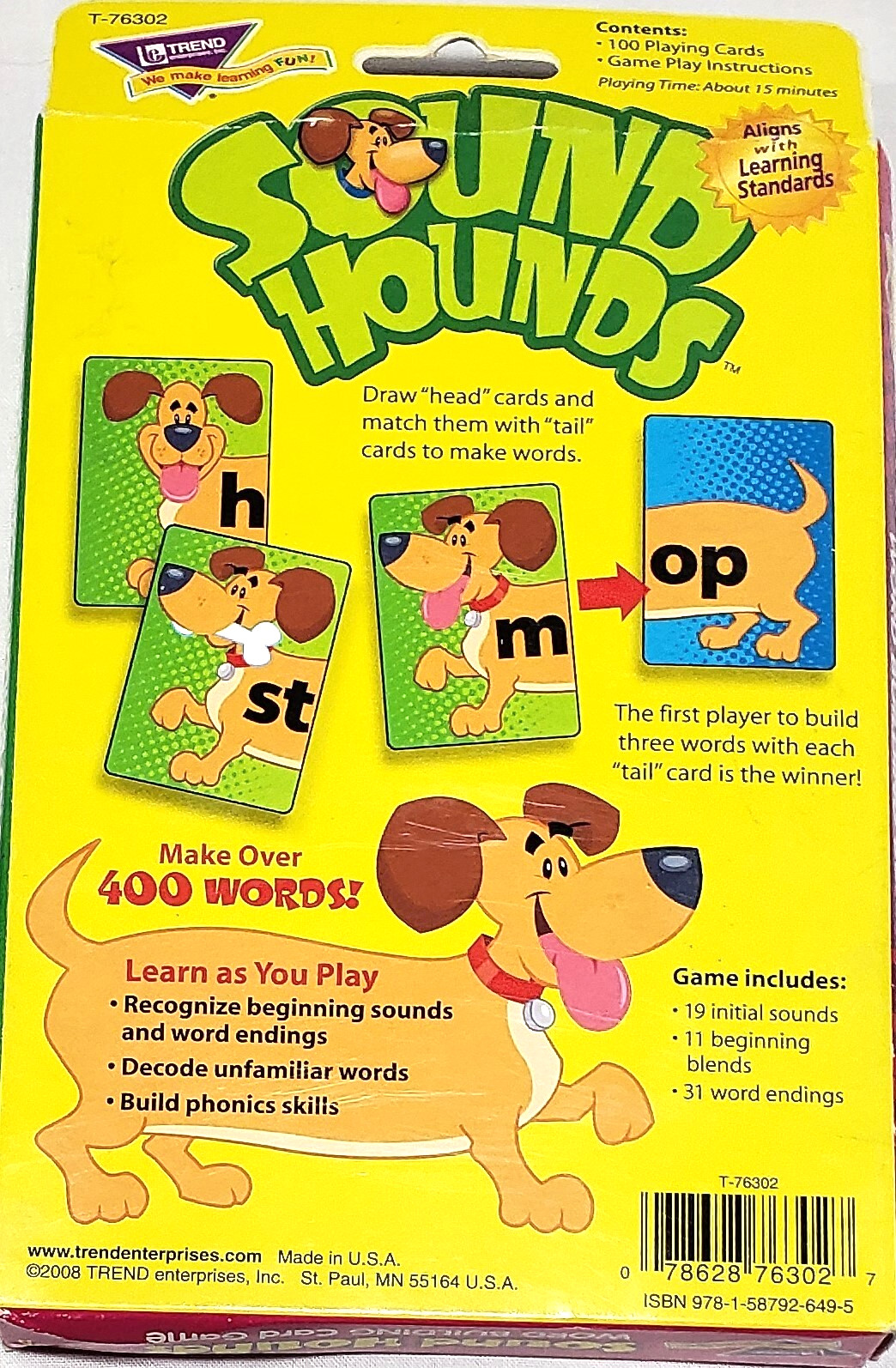 Trend Enterprises: Sound Hounds Word Building Card Game Match Word Beginnings