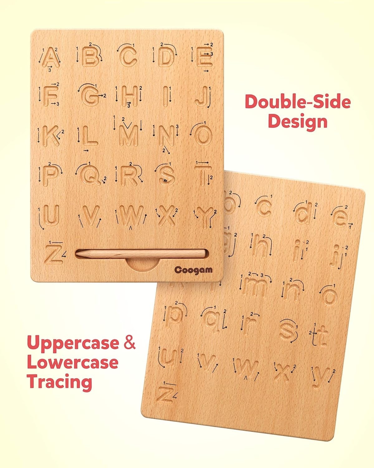 Double-Sided Wooden Alphabet Tracing Board for 3-6 Olds – Fine Motor Skills