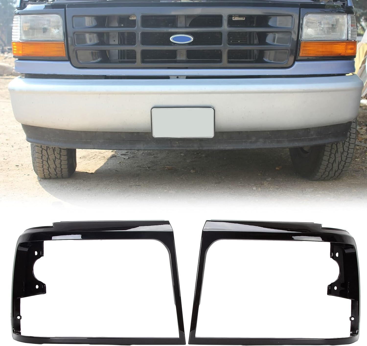 Headlights Headlamps Trim Bezel Black Compatible with 1992-1997 F250 F350 F450 T