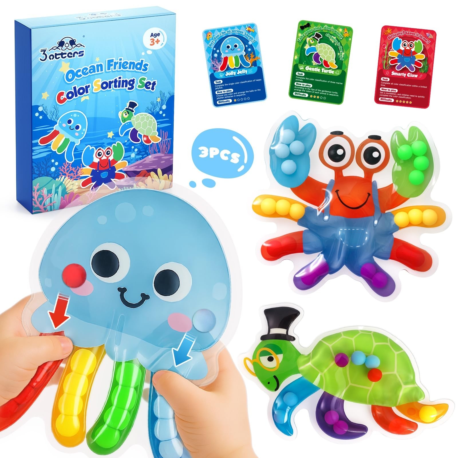 3 otters Color Sorting Sensory Toys, Sea Animals Fine Motor Matching Games Fi…