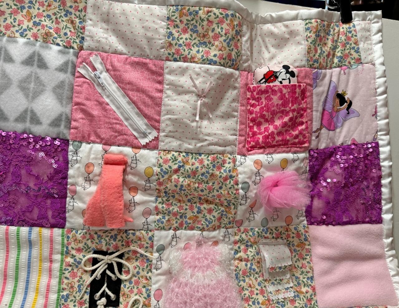 Teaching Blanket Unique Mat Zipper Lacing Textures Patchwork Quilt Girls 21×24
