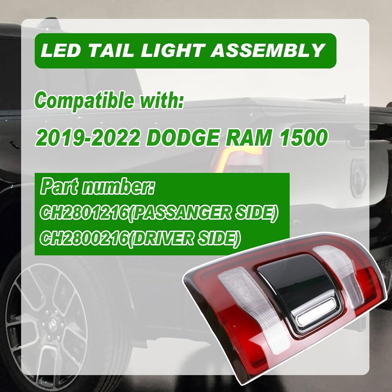 Driver Side LED Tail Light Ram 1500 2019-2022 Smoked