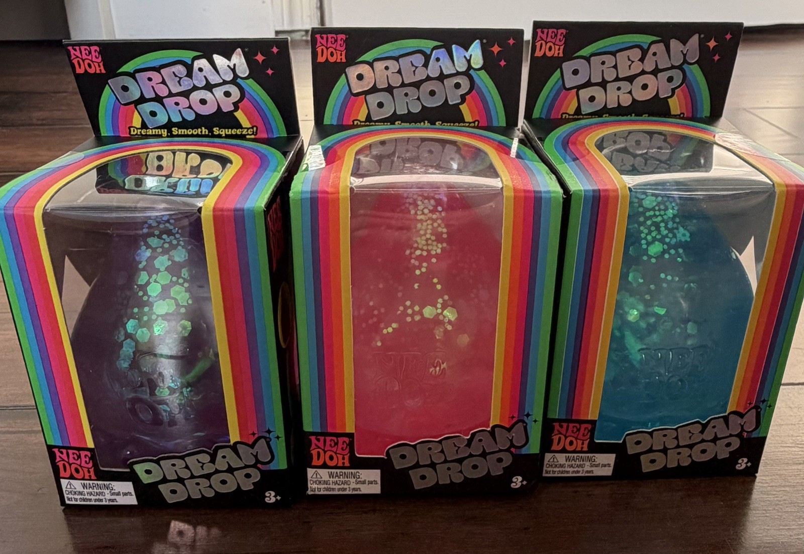 Schylling Needoh Dream Drop Glitter Set of 3 Blue Purple Pink Sensory Toys