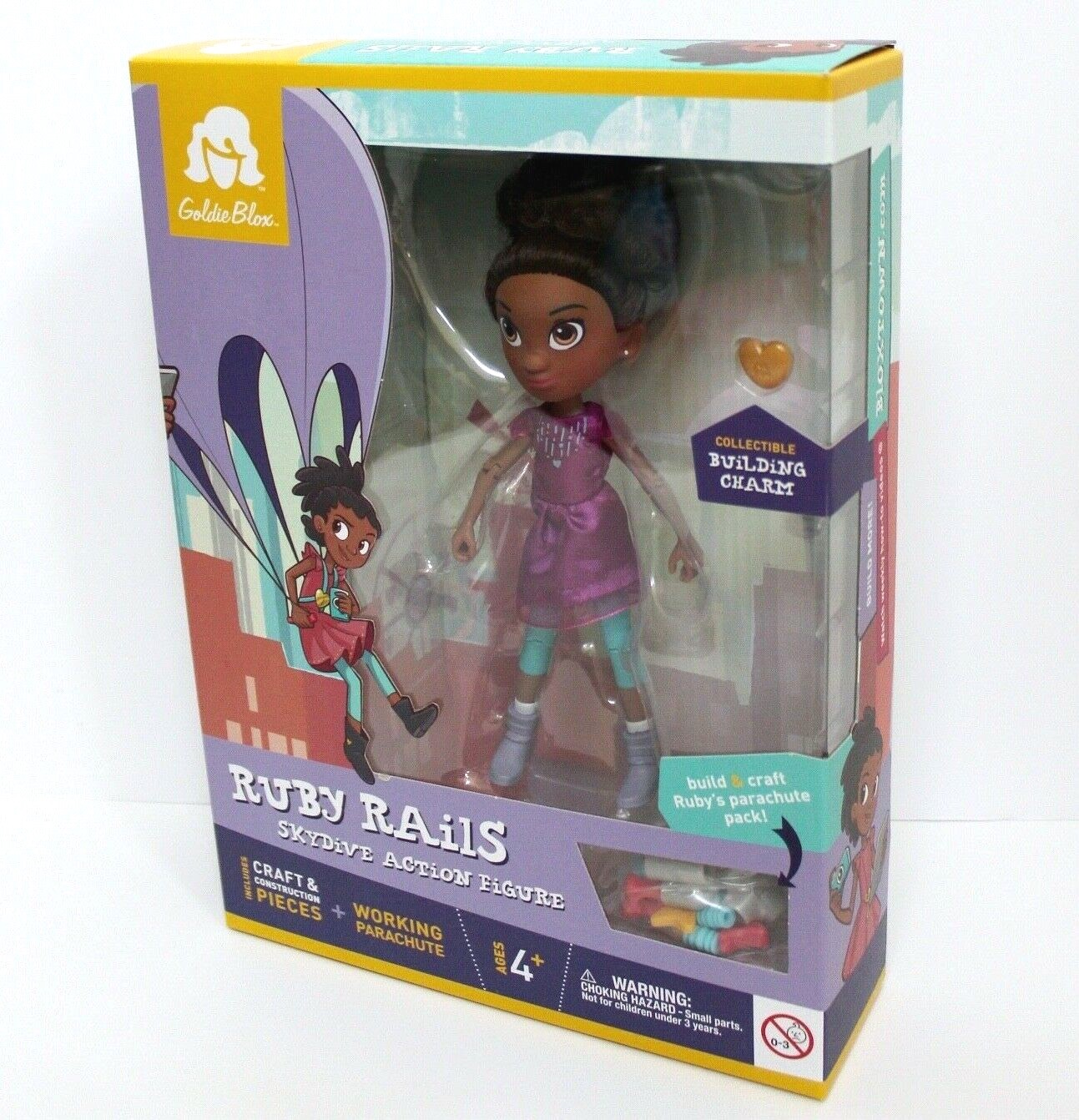 GoldieBlox Ruby Rails Skydive Action Figure with Parachute NEW