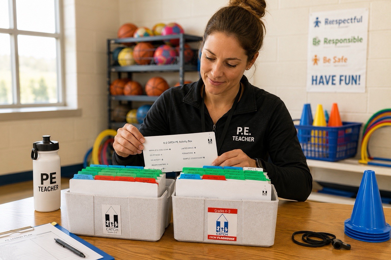 2 CATCH PE Activity Box Set K-5 Flaghouse Physical Education Curriculum Cards