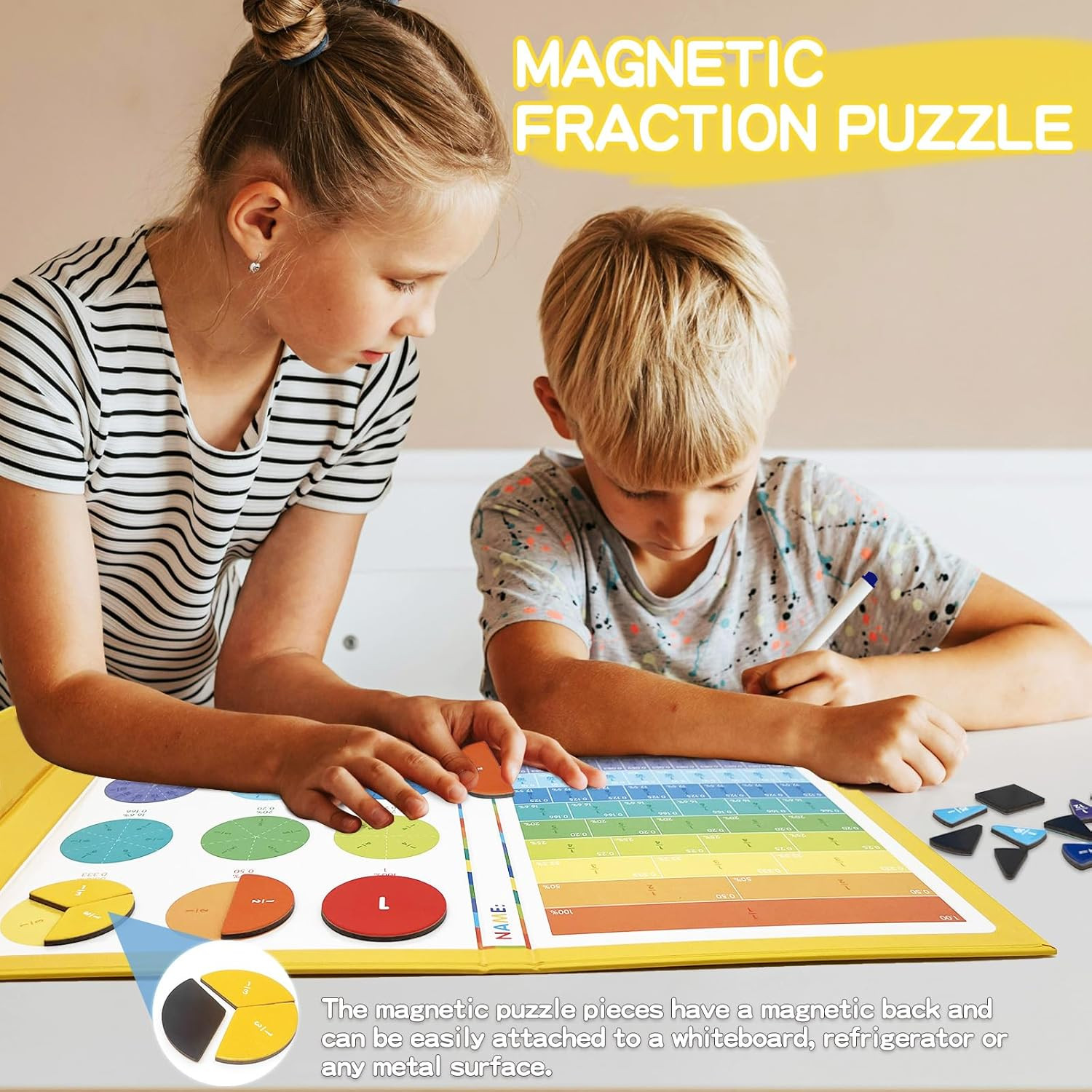 Magnetic Fraction Educational Puzzle for Kids, New Magnetic Fraction Tiles & Fra