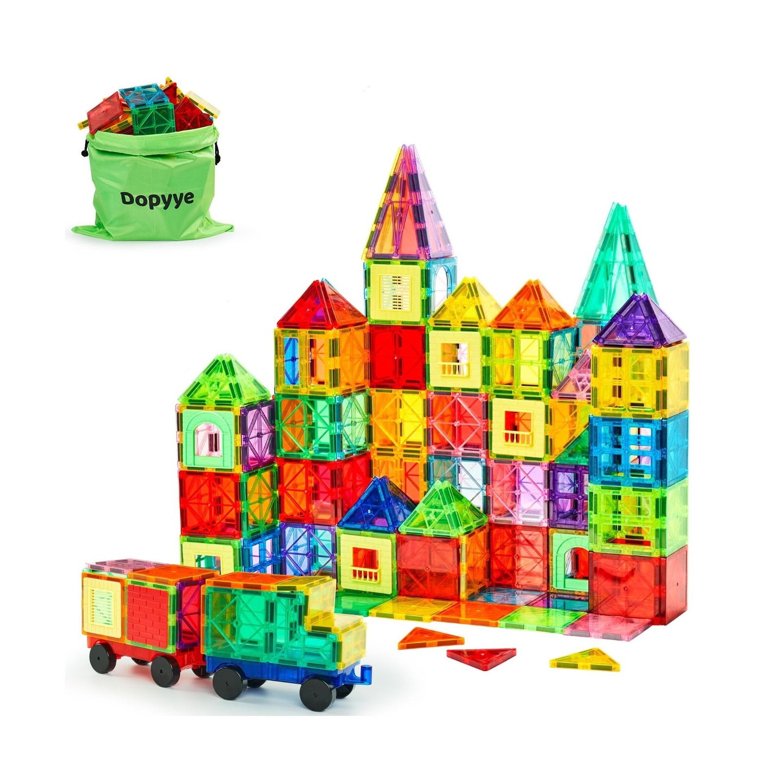 Dopyye 132 PCS Magnetic Tiles Building Blocks with 2 Cars, STEM… FAST USA SHIP