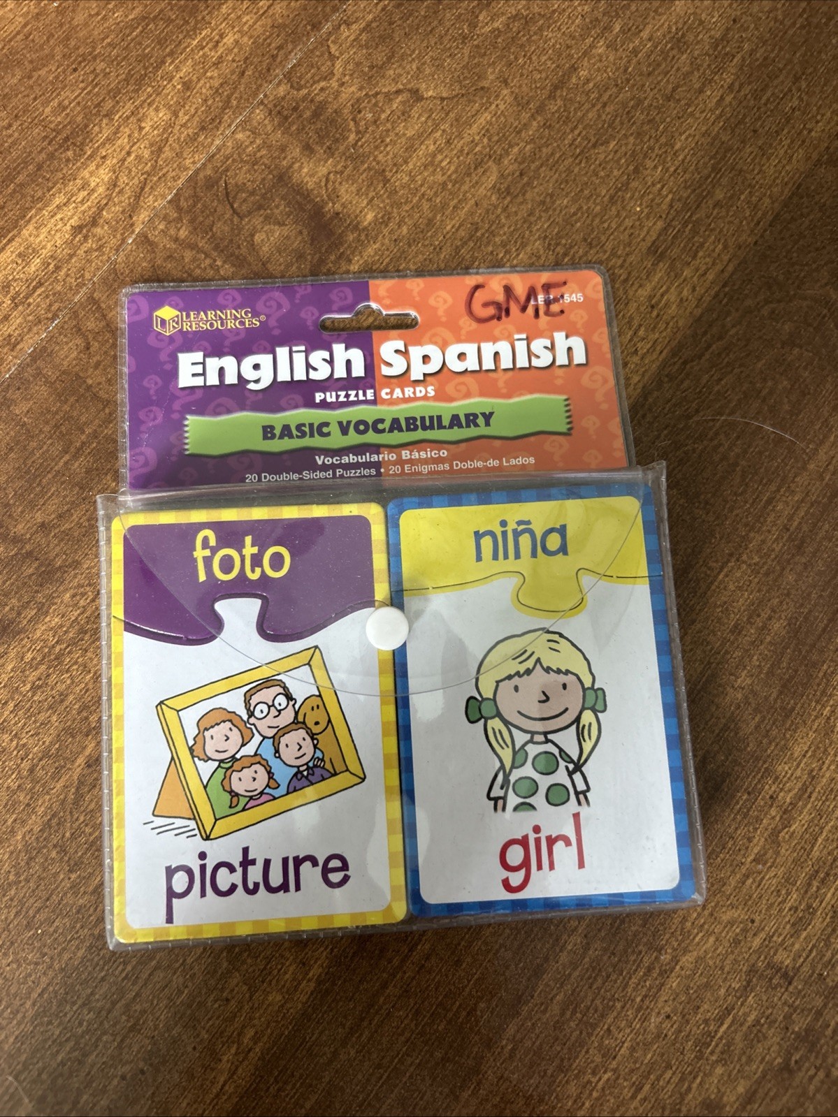 Double-Sided 20 Colorful Puzzle Flash Cards Set Kid’s English Spanish Vocabulary