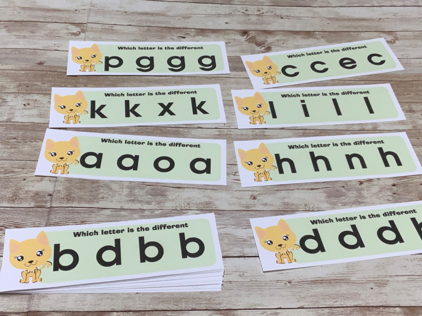 Kitty – Learning Centers-Which lowercase Letter is Different- 26 Laminated cards