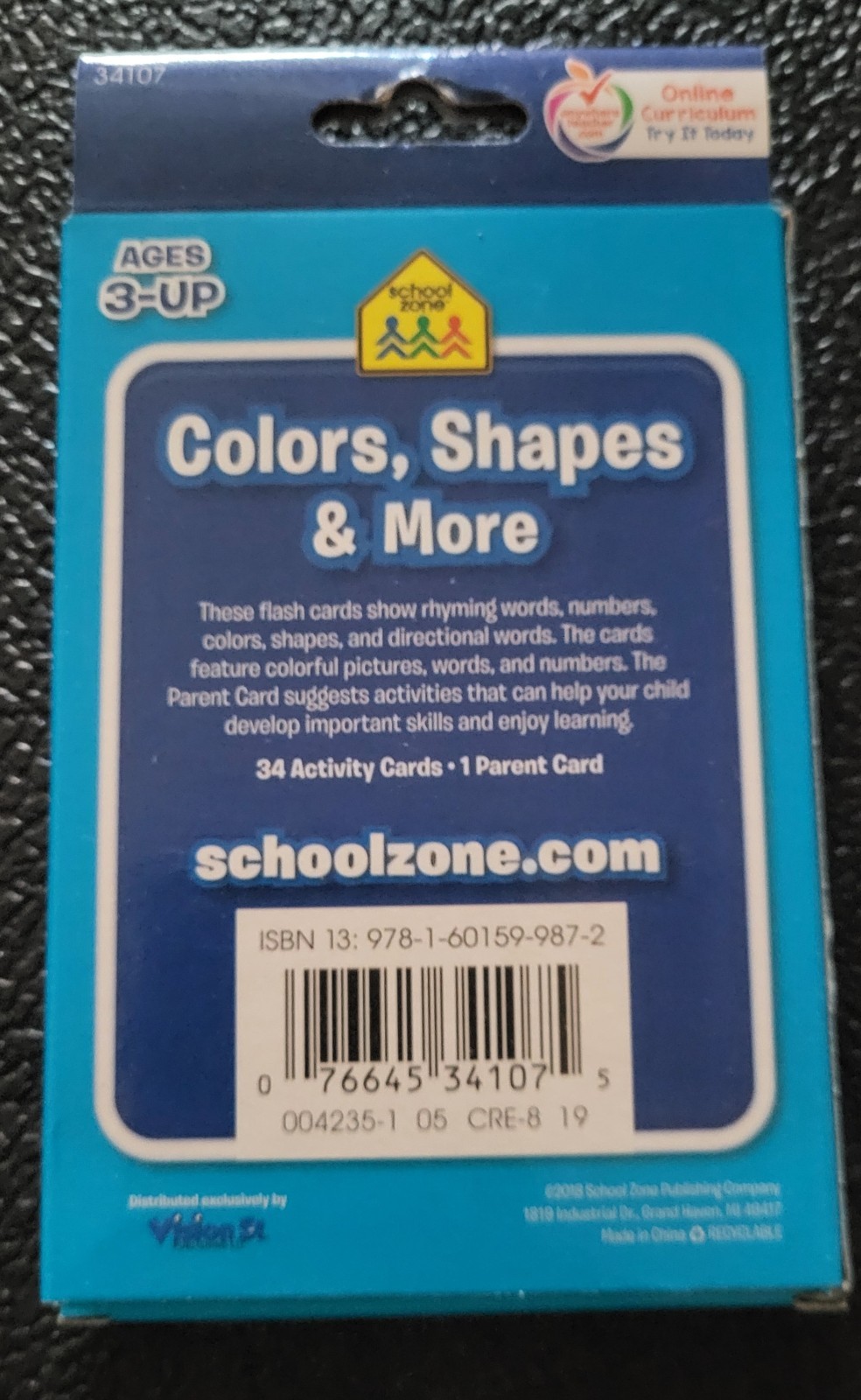 School Zone Colors, Shapes & More Flash Cards – Grades P-K Ages 3+ NEW 1029