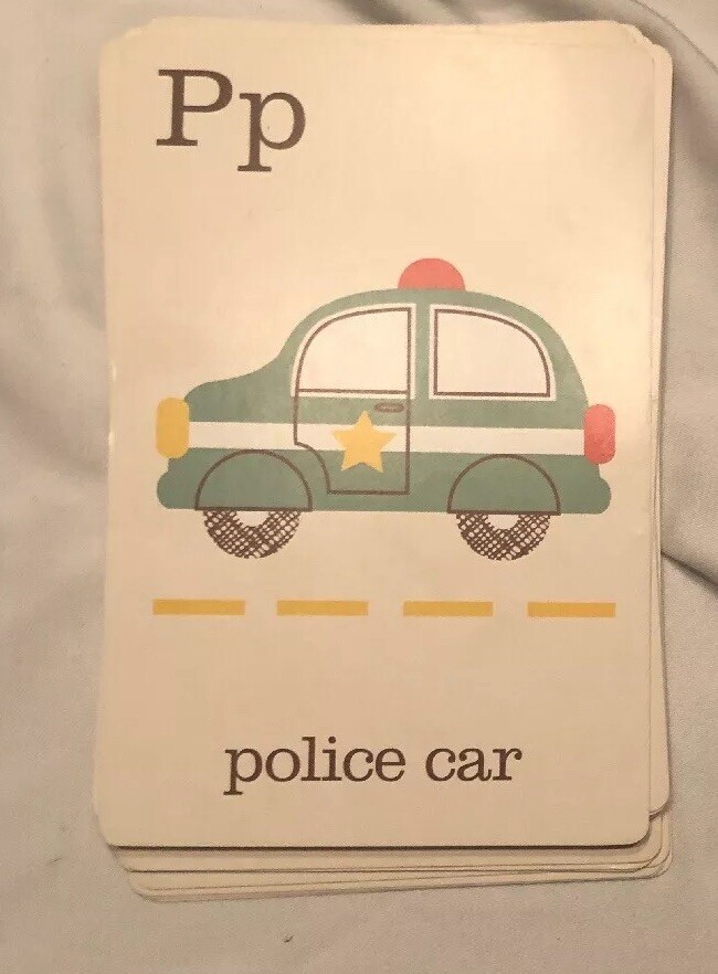 Petit Collage Alphabet Art On the Go A-Z 26 large flash cards Car Airplane Boat