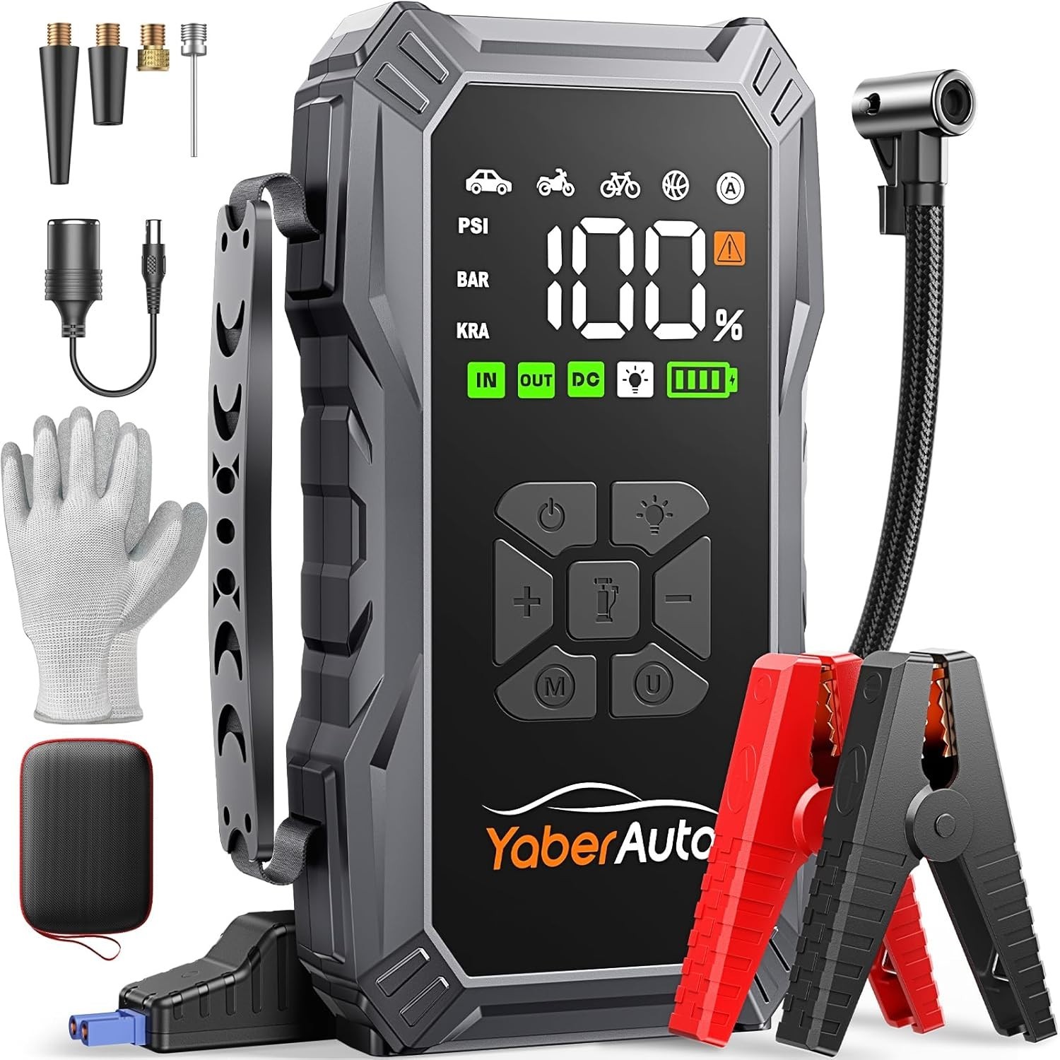 YaberAuto 9-in-1 Jump Starter with Air Compressor 5500A 150PSI Portable Car