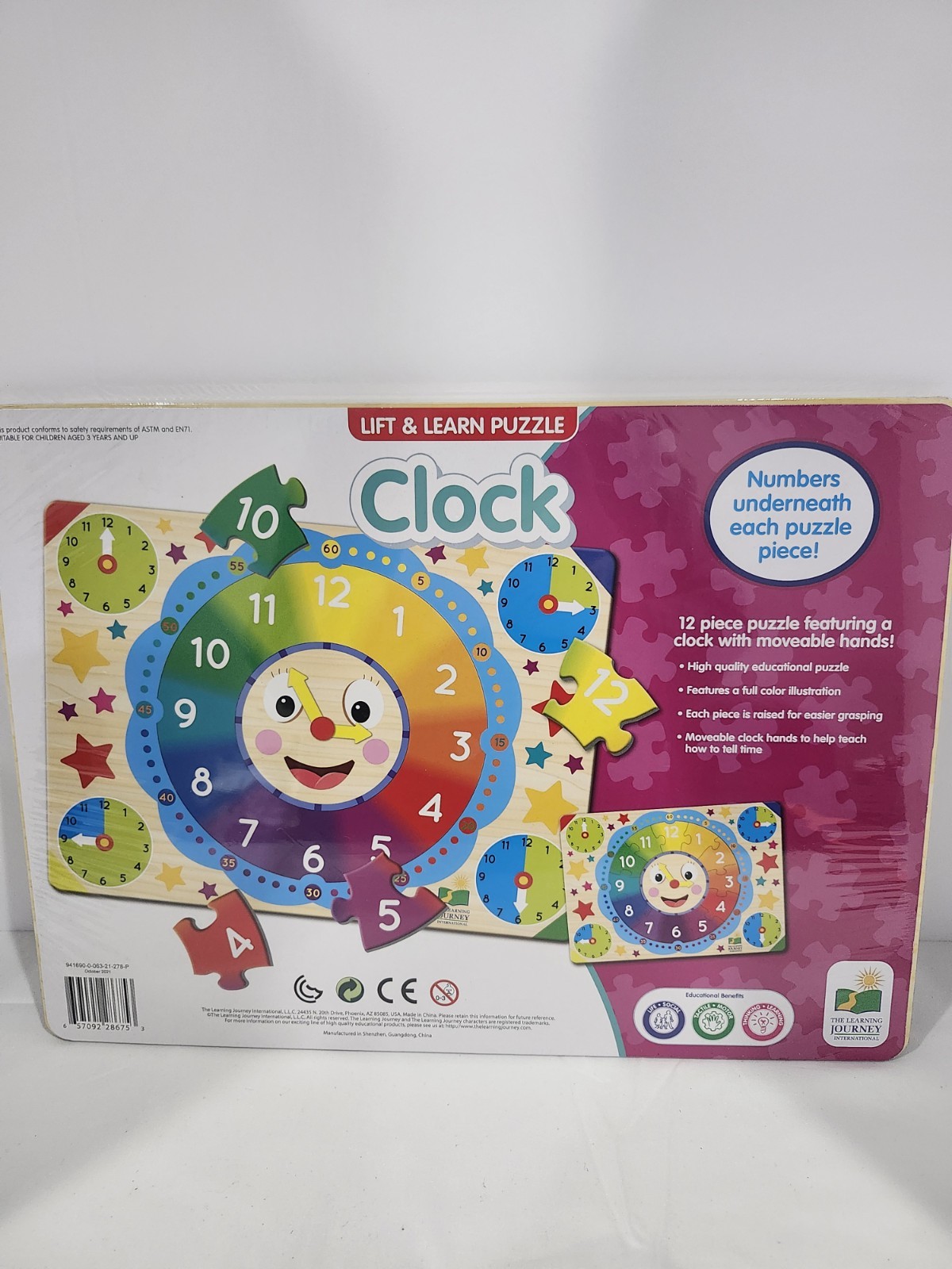 Lift & Learn Puzzle Clock by The Learning Journey 3+ New in Package
