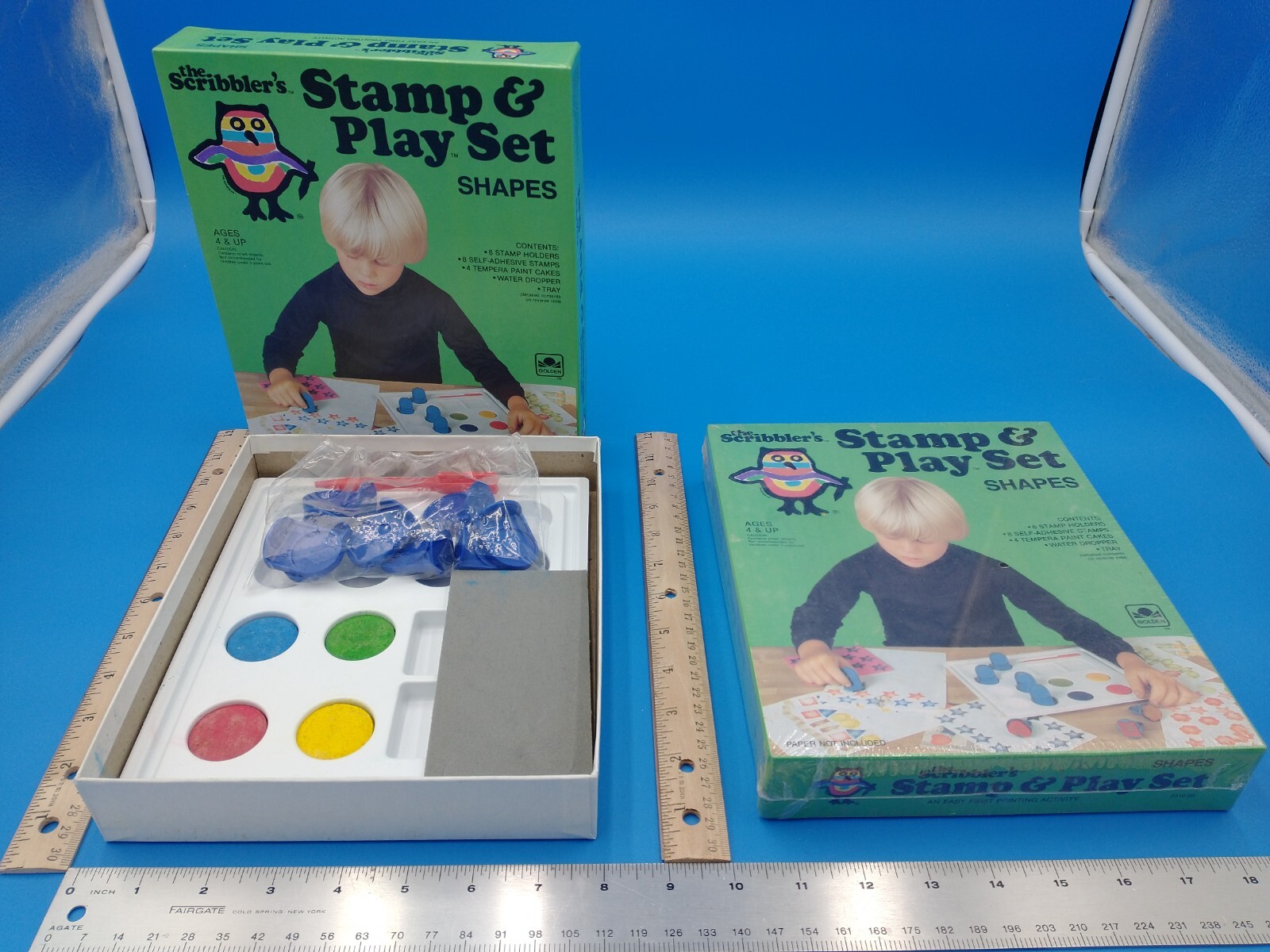 Vintage 1982 The Scribbler’s Stamp & Play Set – Shapes – Golden. New. #1006