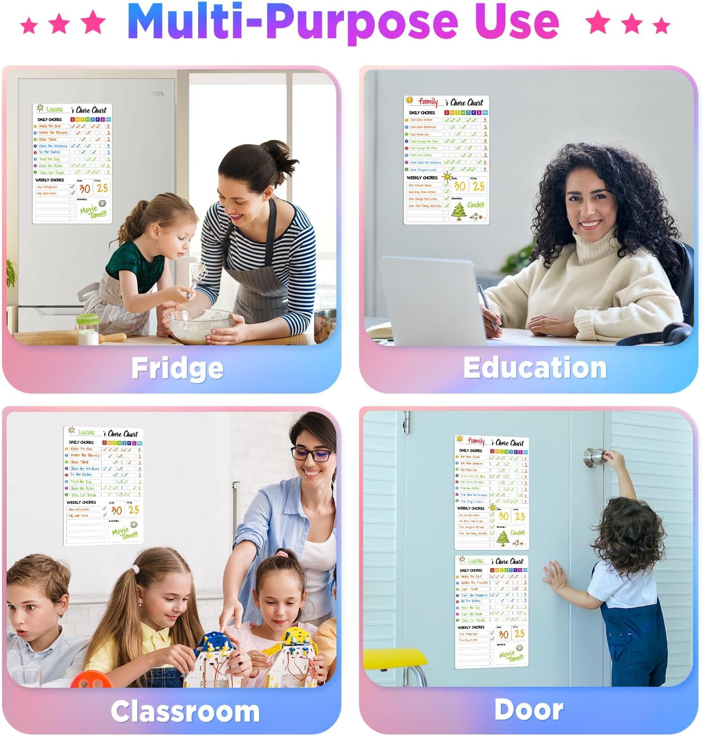 Chore Chart for Kids with 8 Markers, 2 Pack 8″x12″ Dry Erase Chore Chart for Mul