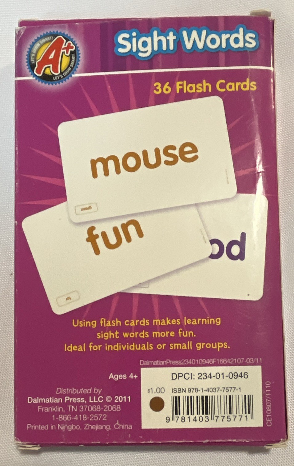Dalmatian Press Sight Words Flash Cards 36-Card Set Reading/Phonics Ages 4+
